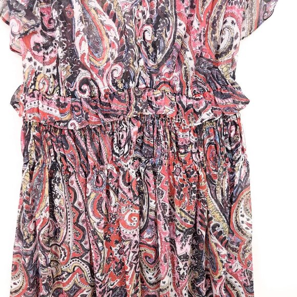 The Kooples Midi Dress Sheer Paisley Lightweight V-Neck Ruffle *Unlined XXS - Picture 10 of 14